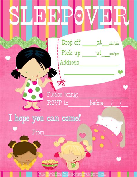 invitations for sleepover party templates|girls sleepover invitations free printable.